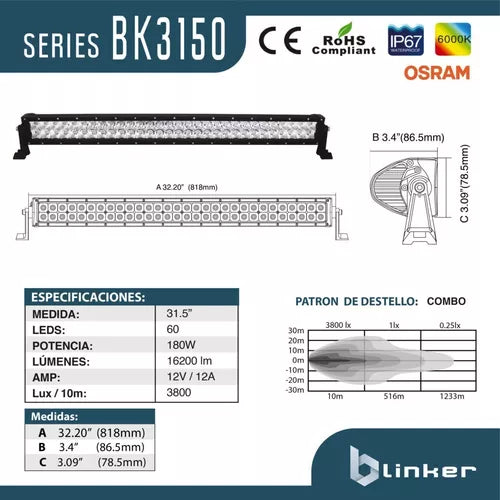 Barra de Luces Led BK 31.5" 180 W